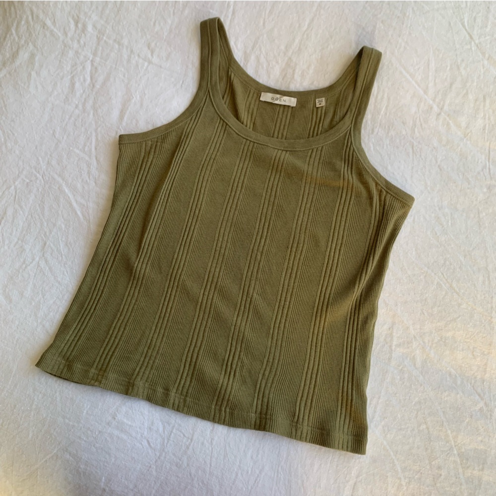 Doen Seine Cotton Cashmere Ribbed Sleeveless Tank Cami Top Pasture Olive Green - Picture 6 of 9